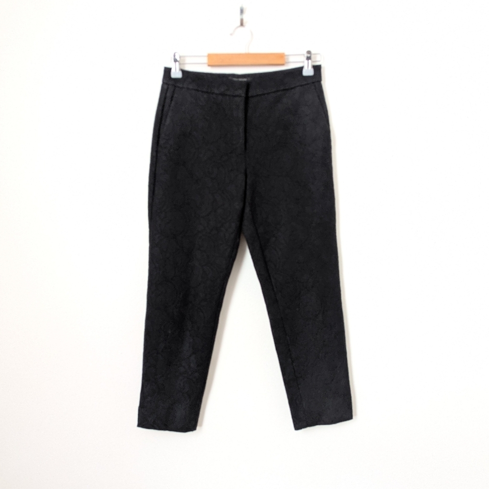 Ann Taylor Petite Black Lace Slim Straight Cropped Office Professional Pants